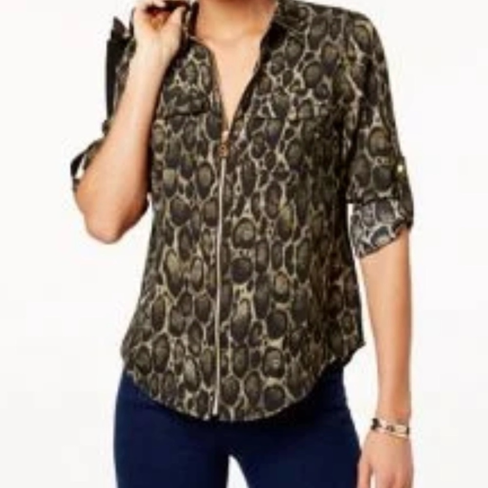 Like New Michael Kors Animal Print Full Zip Shirt